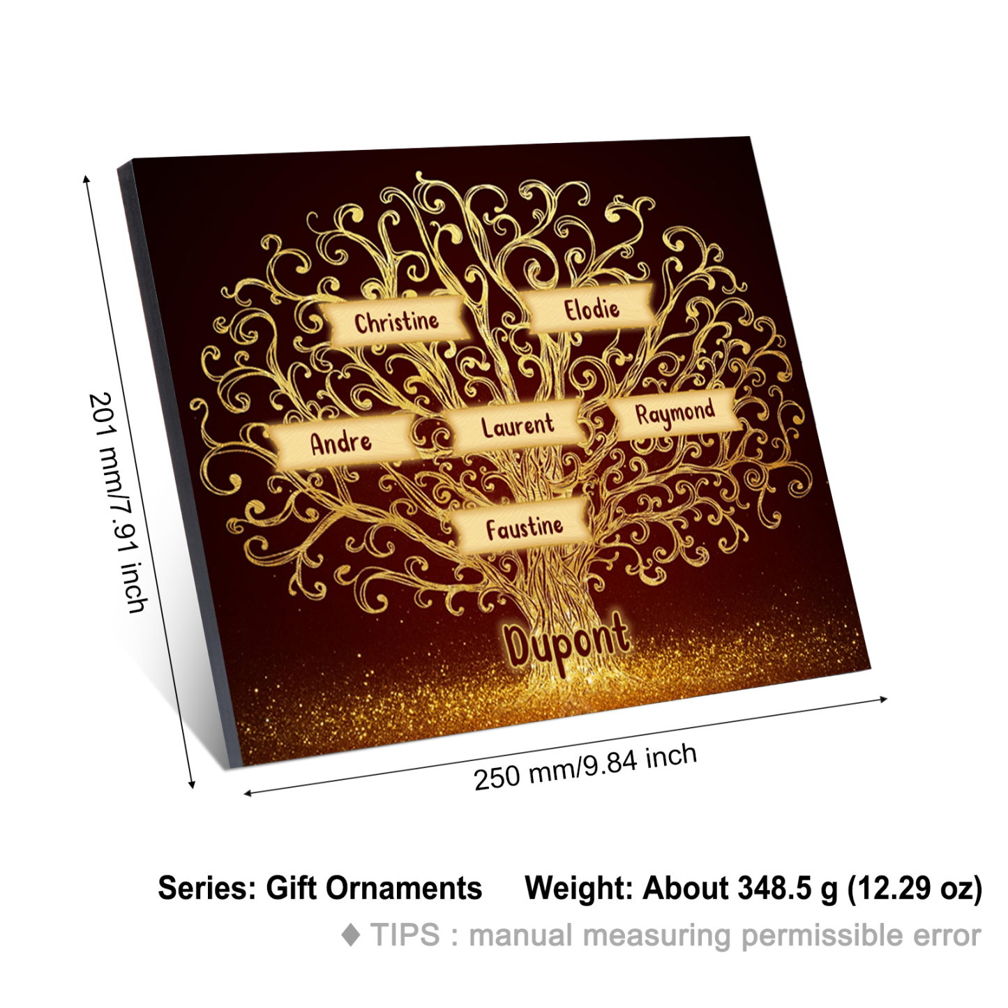 Cadre en Bois Arbre 6 Prénoms Personnalisés avec Texte Cadeau pour Famille