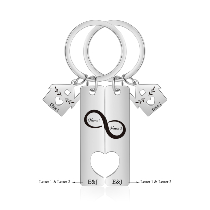Porte-Clés Infini 2 Prénoms et 2 Lettres Personnalisés avec 2 Dates pour Couple
