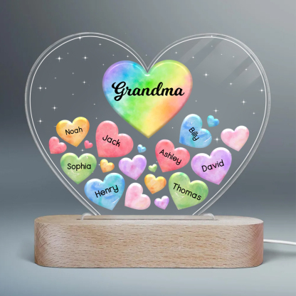 À Maman/Mamie - Lampe de chevet LED Cœurs 8 Prénoms Personnalisés avec 1 Texte