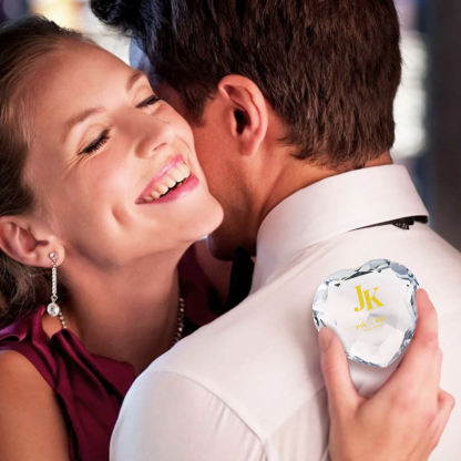 Décoration Cristal Cœur 2 Prénoms et 2 Lettres Personnalisés avec Date pour Couple