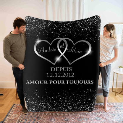 Couverture Plaids Polaire 2 Prénoms Personnalisés avec Date et Texte p