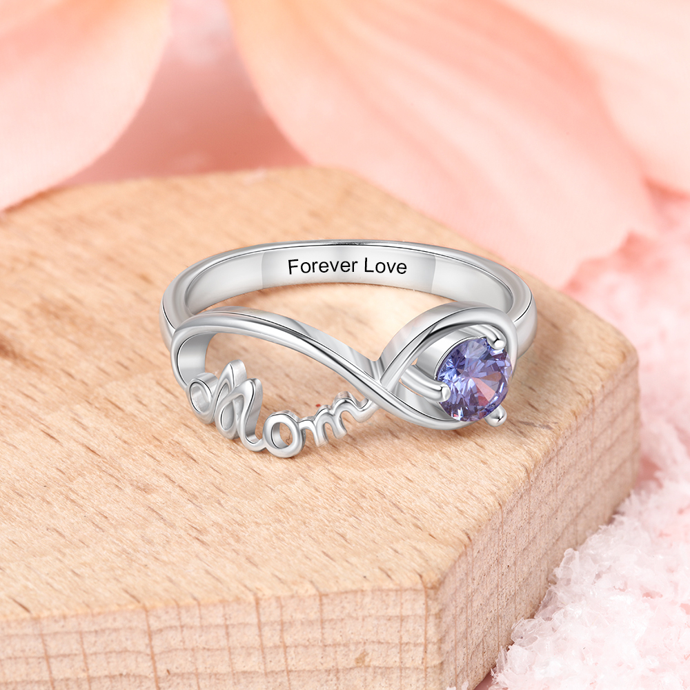 Bague infini MOM avec 1 Pierre de Naissance argent sterling 925