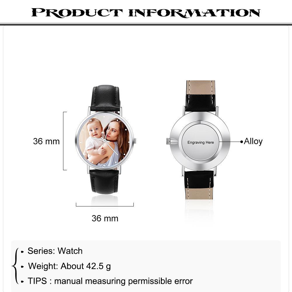 Montre Personnalisée Photo avec Gravure du prénom ou Message Bracelet en Cuir