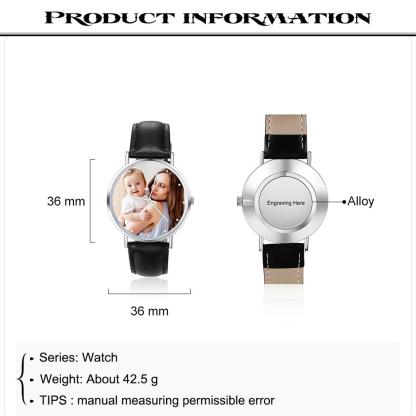 Montre Personnalisée Photo avec Gravure du prénom ou Message Bracelet en Cuir