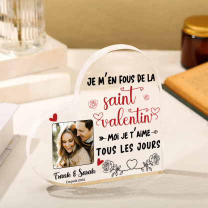 Plaque Acrylique en Forme de Cœur 2 Prénoms Personnalisés avec Photo et Date cadeau pour Saint Valentin