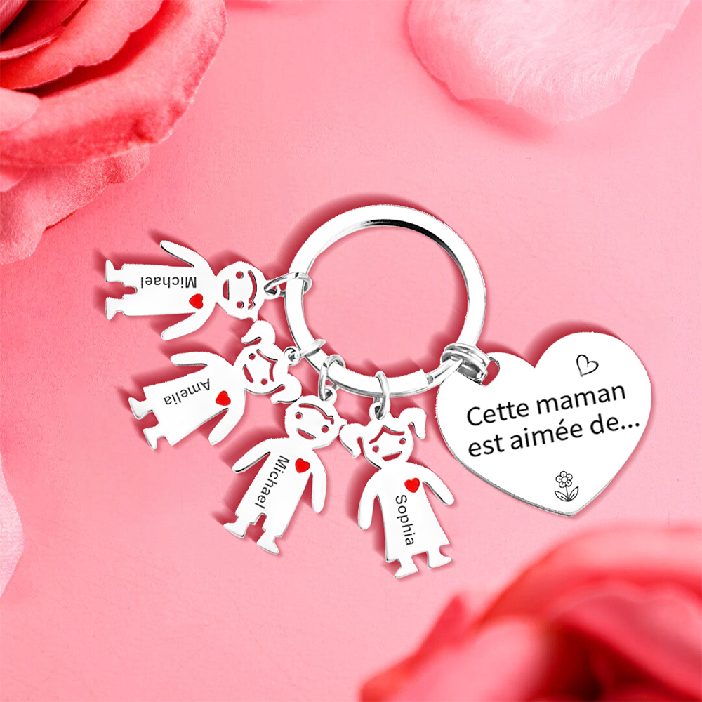 À Ma Maman - Porte-Clés 4 Prénoms Personnalisés Avec Breloques Enfants