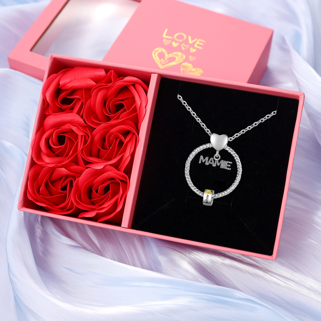 À ma Mamie - Collier Personnalisé Pendentif 1 Prénom avec Pierre de naissance｜Jessemade