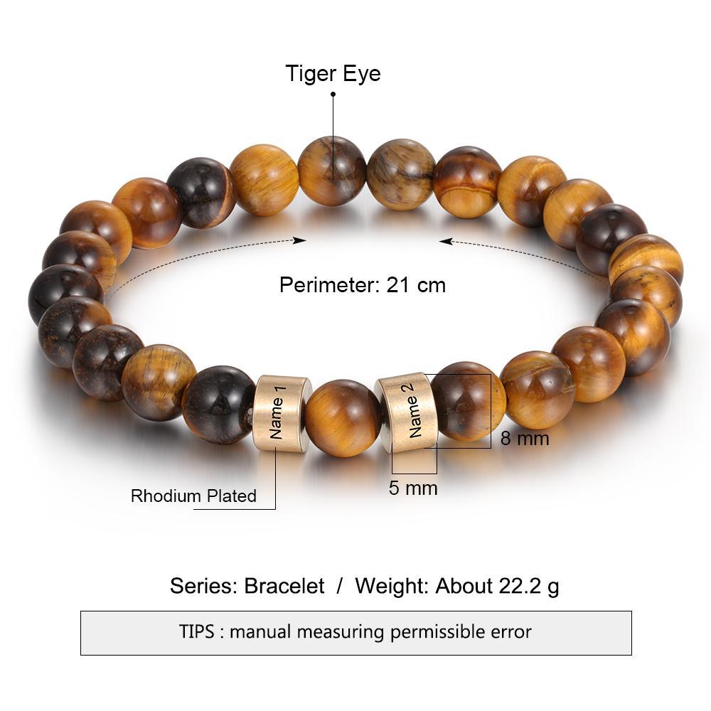 Bracelet 2 Prénom Personnalisé Pierres Oeil de Tigre Brun Bracelet Homme