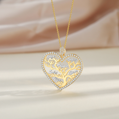 Collier Pendentif Arbre de vie Arbre généalogique 6 Prénoms Personnalisé