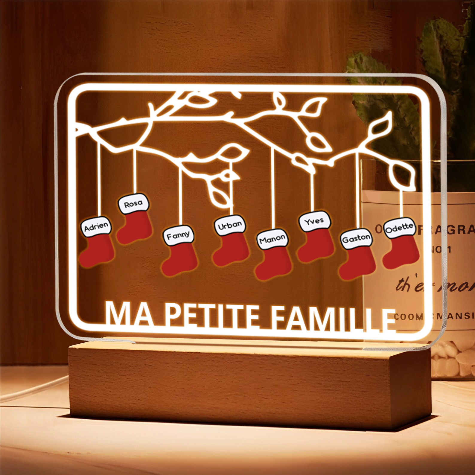 2-8 Noms Lampe de chevet Noël Chaussettes LED Lumières personnalisé avec Texte | Jessemade