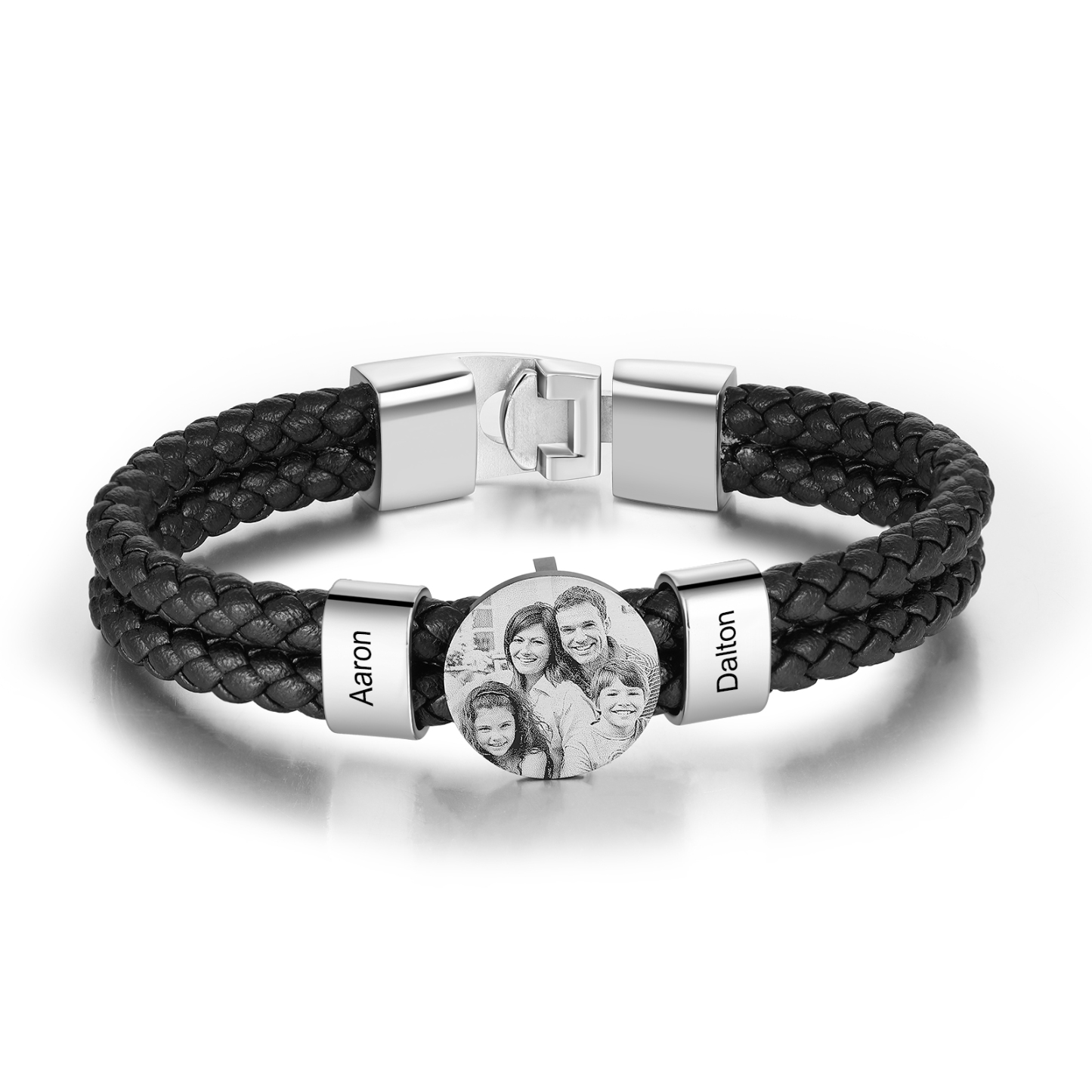 Bracelet en Cuir 2 Prénoms Personnalisés avec Photo