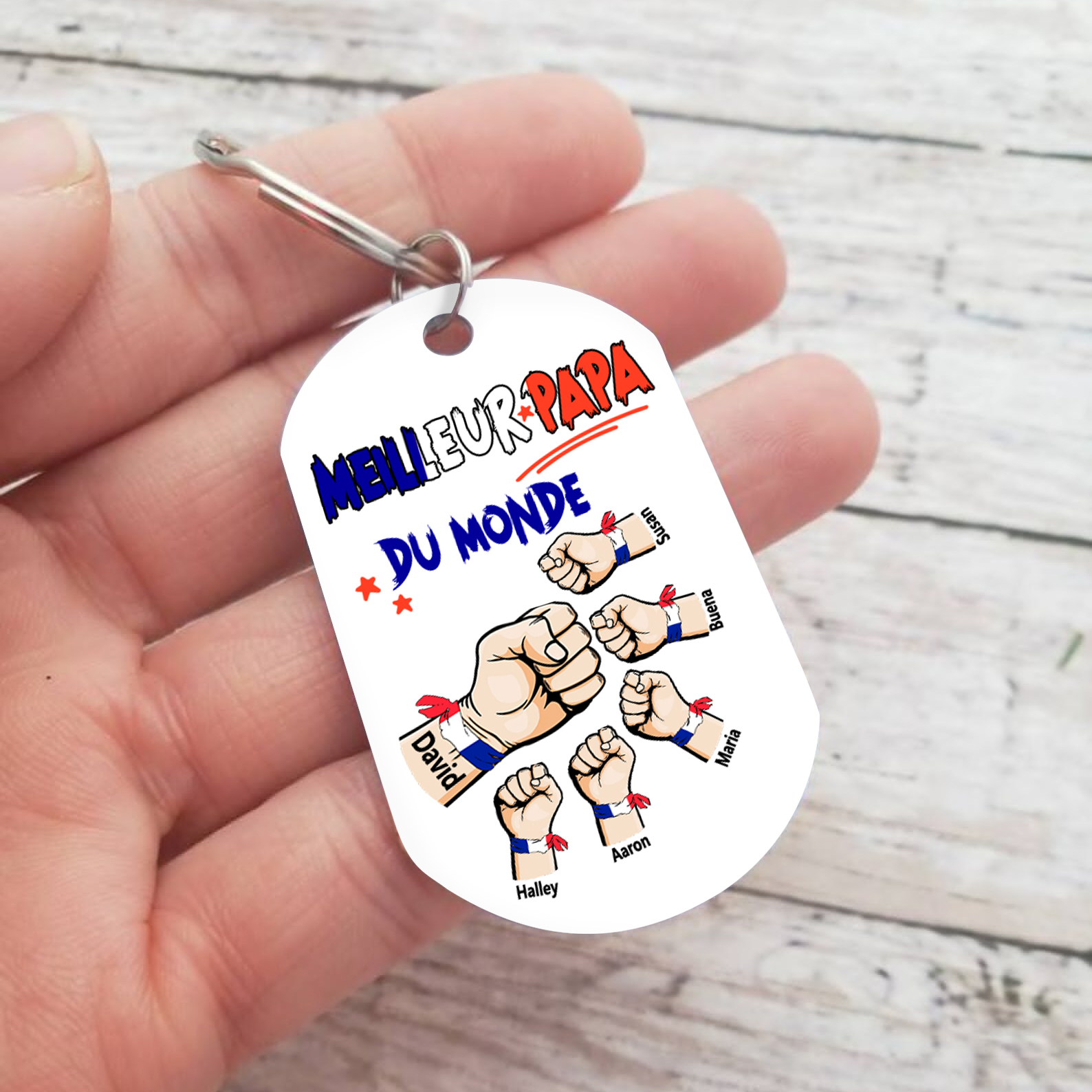 À mon Papa - Porte-Clés Poings 6 Prénoms Personnalisés