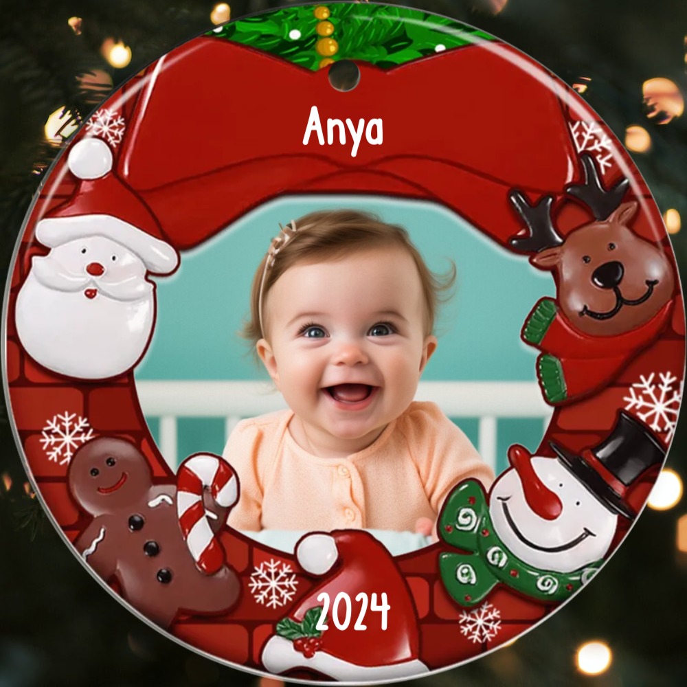 Décoration Sapin Noël Bébé en Acrylique Photo et Prénom Personnalisés avec Année