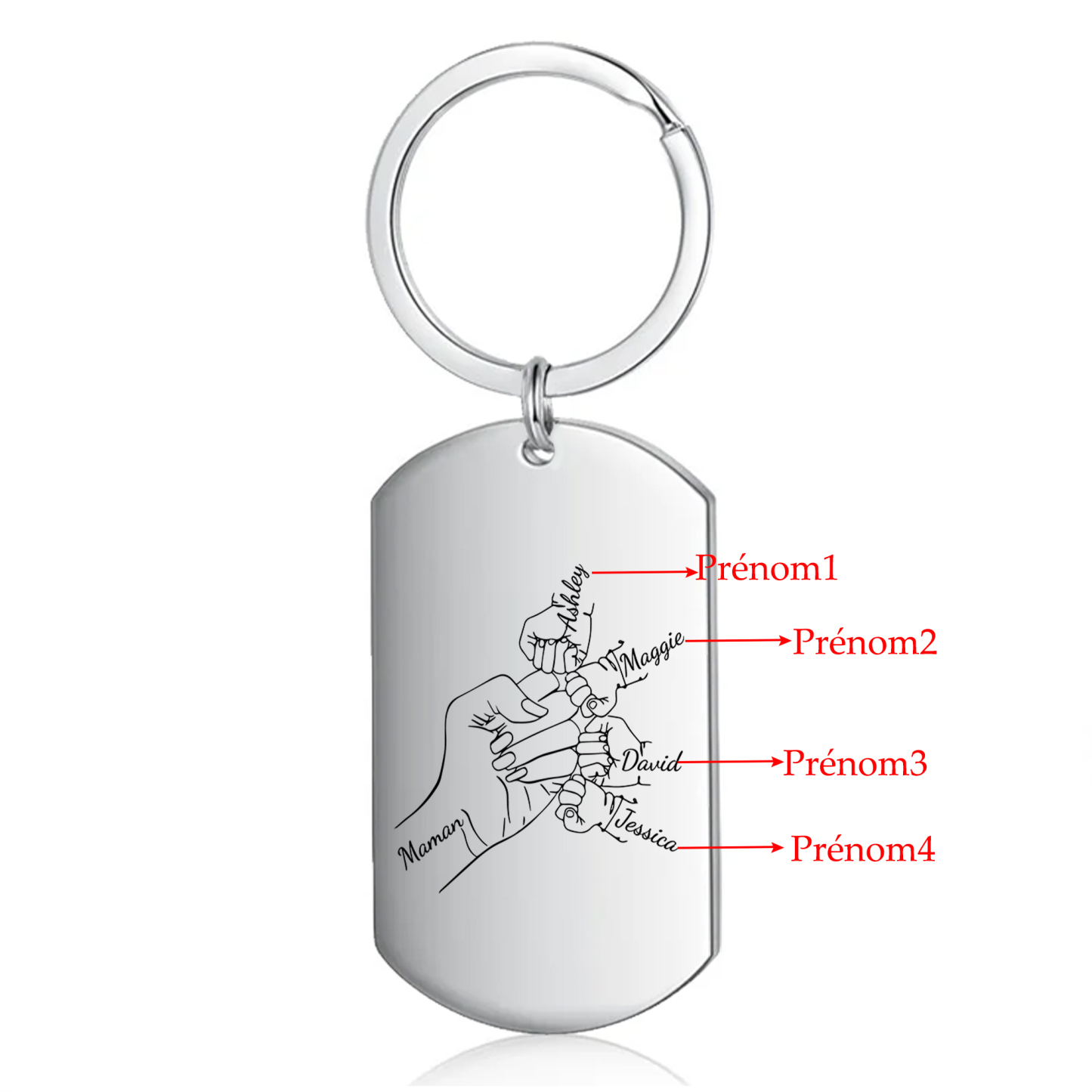 À Ma Maman - Porte-Clés Poings 1-4 Prénoms Personnalisés