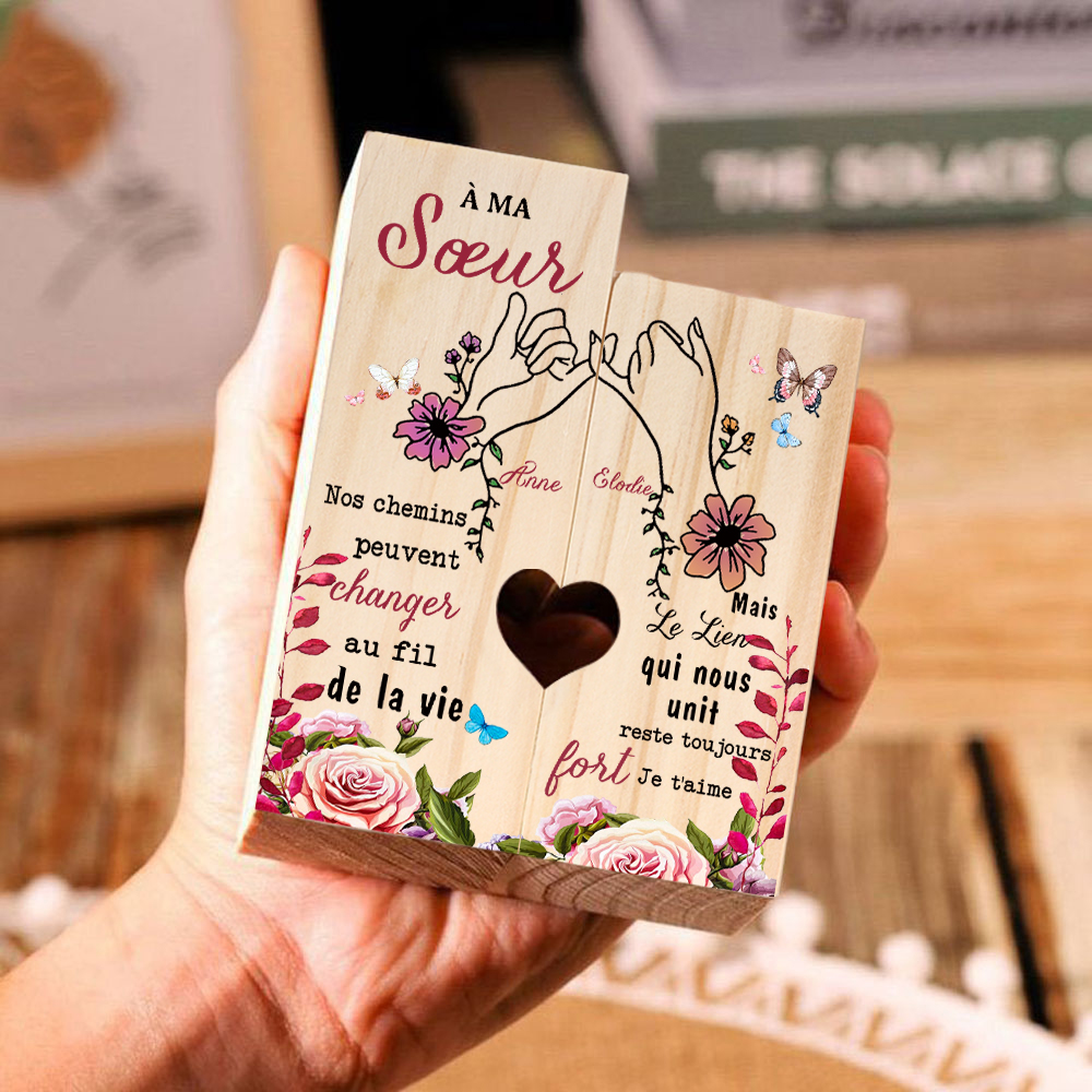 À Ma Sœur - Bougeoir en Bois 2 Prénoms Personnalisés sans bougie