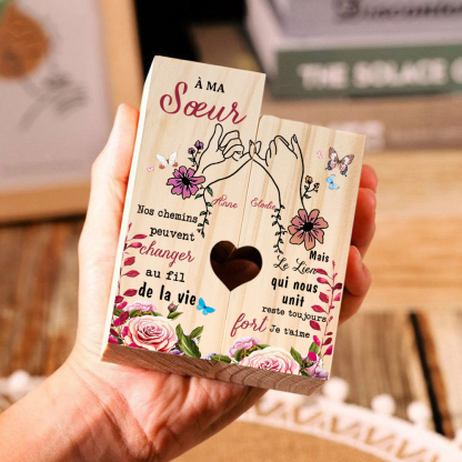 À Ma Sœur - Bougeoir en Bois 2 Prénoms Personnalisés sans bougie