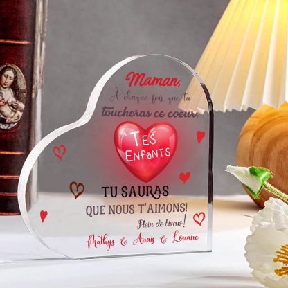 À ma Maman - Plaque Acrylique en Forme de Cœur 1 Texte Personnalisé 