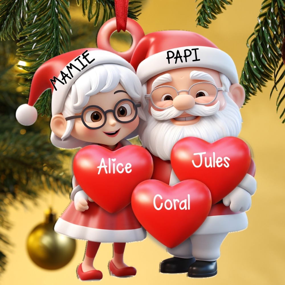 Décoration Sapin Noël Cœurs avec 2-8 Prénoms Personnalisés pour Mamie et Papi | Jessemade