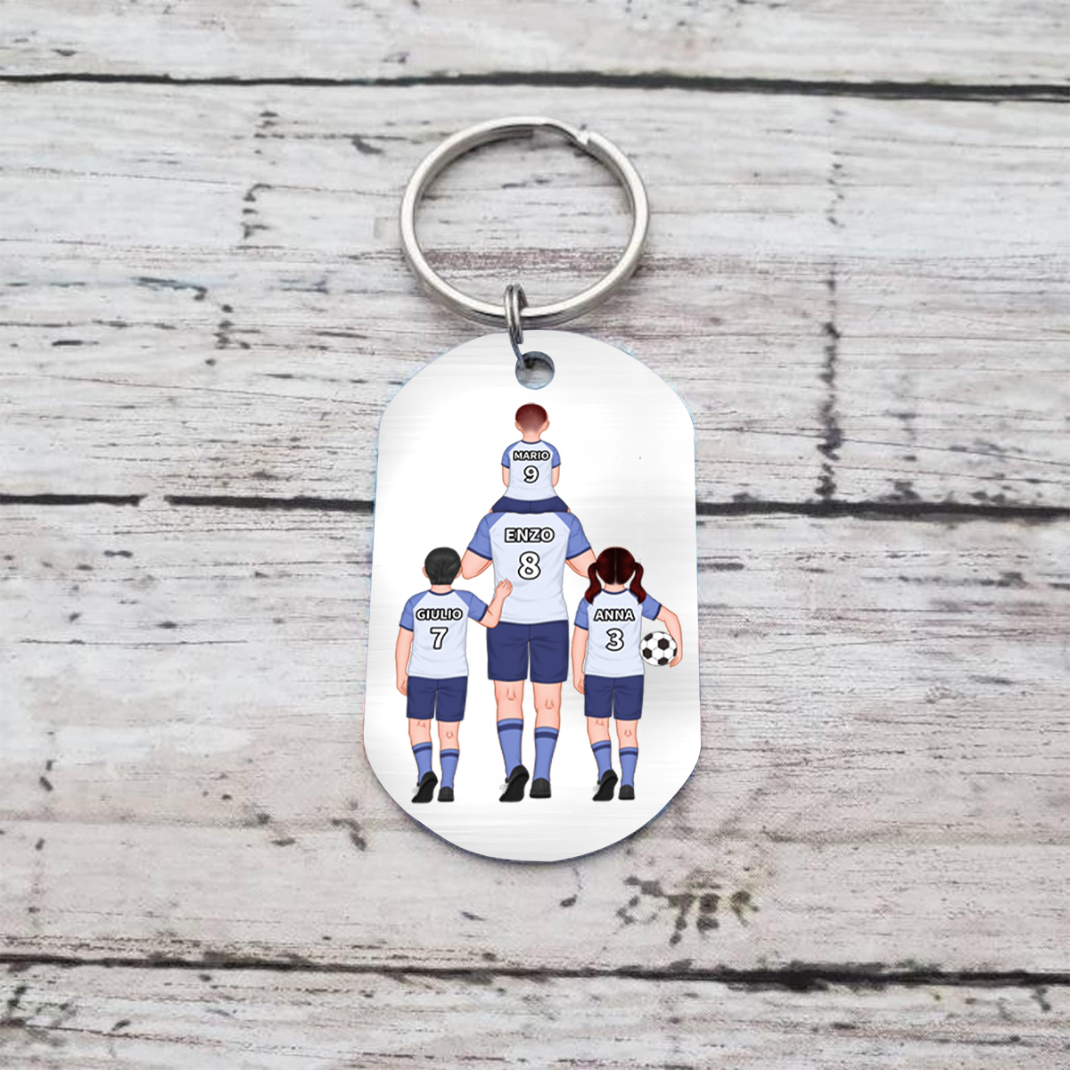 À mon Papa - Porte-Clés Famille du Football 2-4 Prénoms Personnalisés