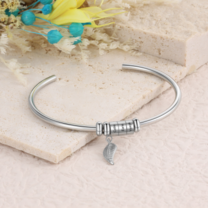 Bracelet jonc breloque feuille Bracelet Personnalisé Femme 3 prénom personnalisé｜Jessemade