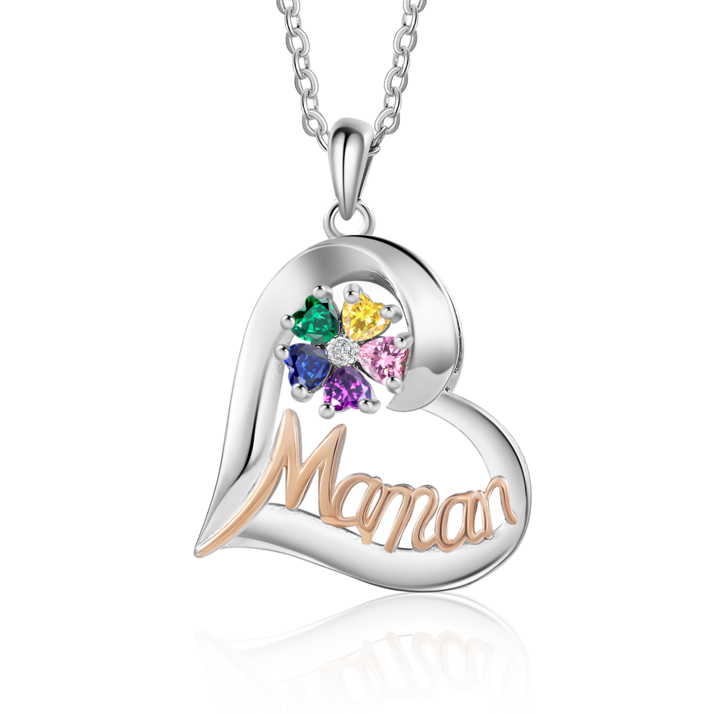 À Ma Maman-Collier Personnalisé Cœur avec 5 Prénoms et 5 Pierres de Naissance|Jessemade