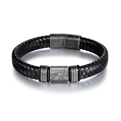 Bracelet Photo Personnalisé avec 2 Prénoms gravés pour Homme｜Jessemade