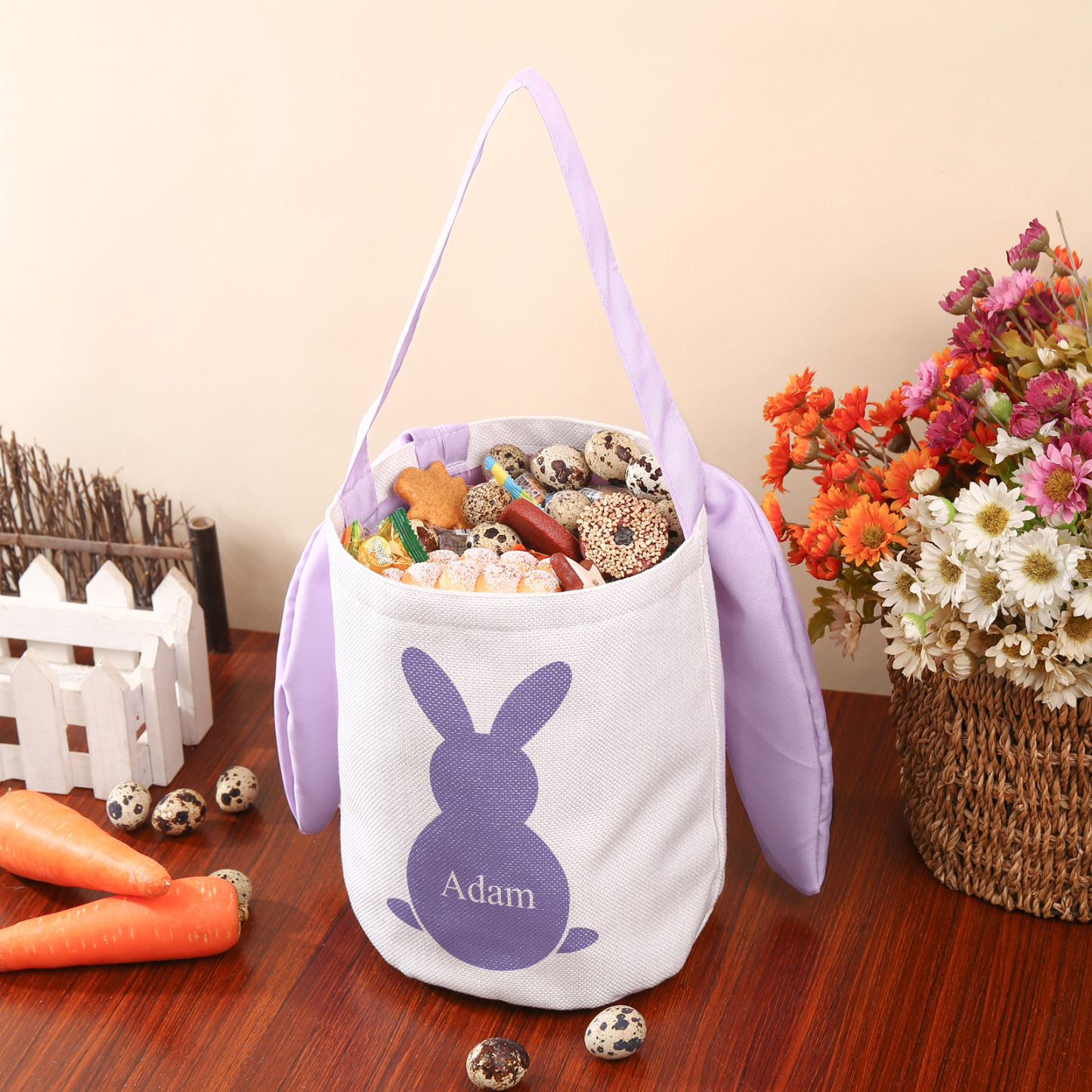 Sac de Pâques Lapin 1 Prénom Personnalisé Tote Bag Enfant