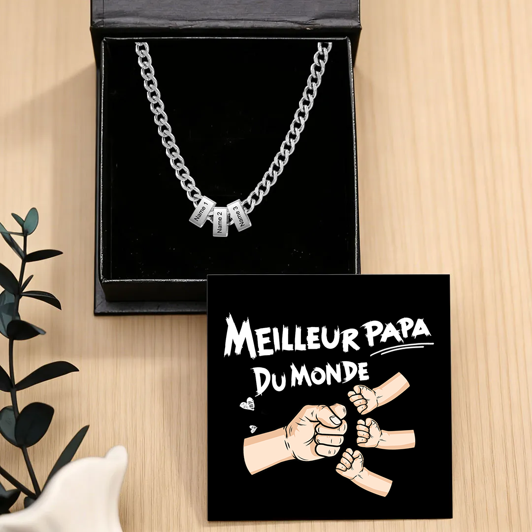 Collier à Maillons Cubains Personnalisé pour Homme avec 1 à 6 Prénoms | Cadeau Fête des Pères