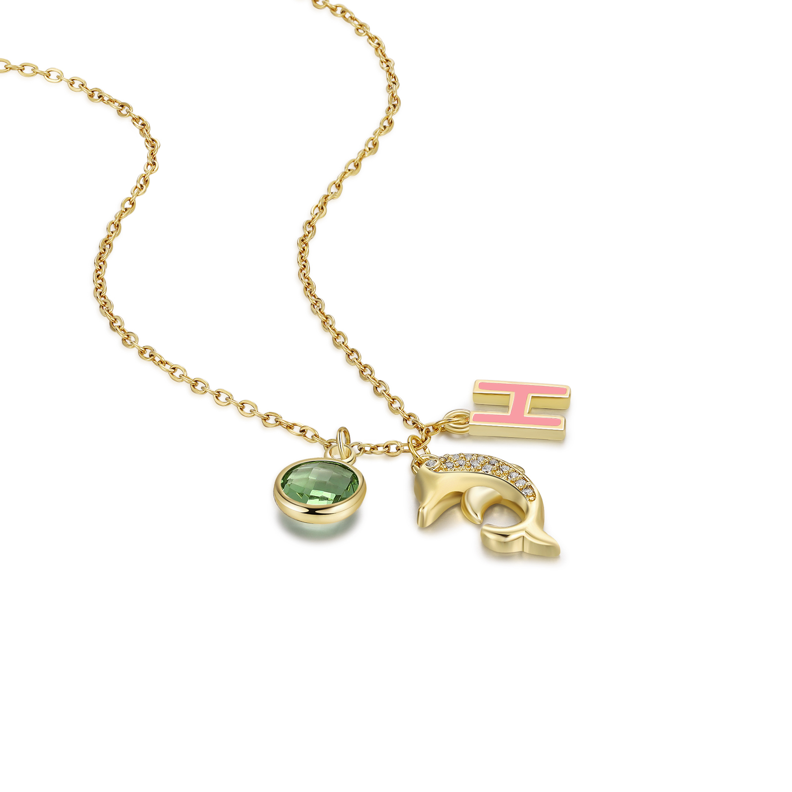 Collier Enfants Bébé Collier Dauphin 1 Pierre de Naissance et 1 Lettre pour Fille Filleule