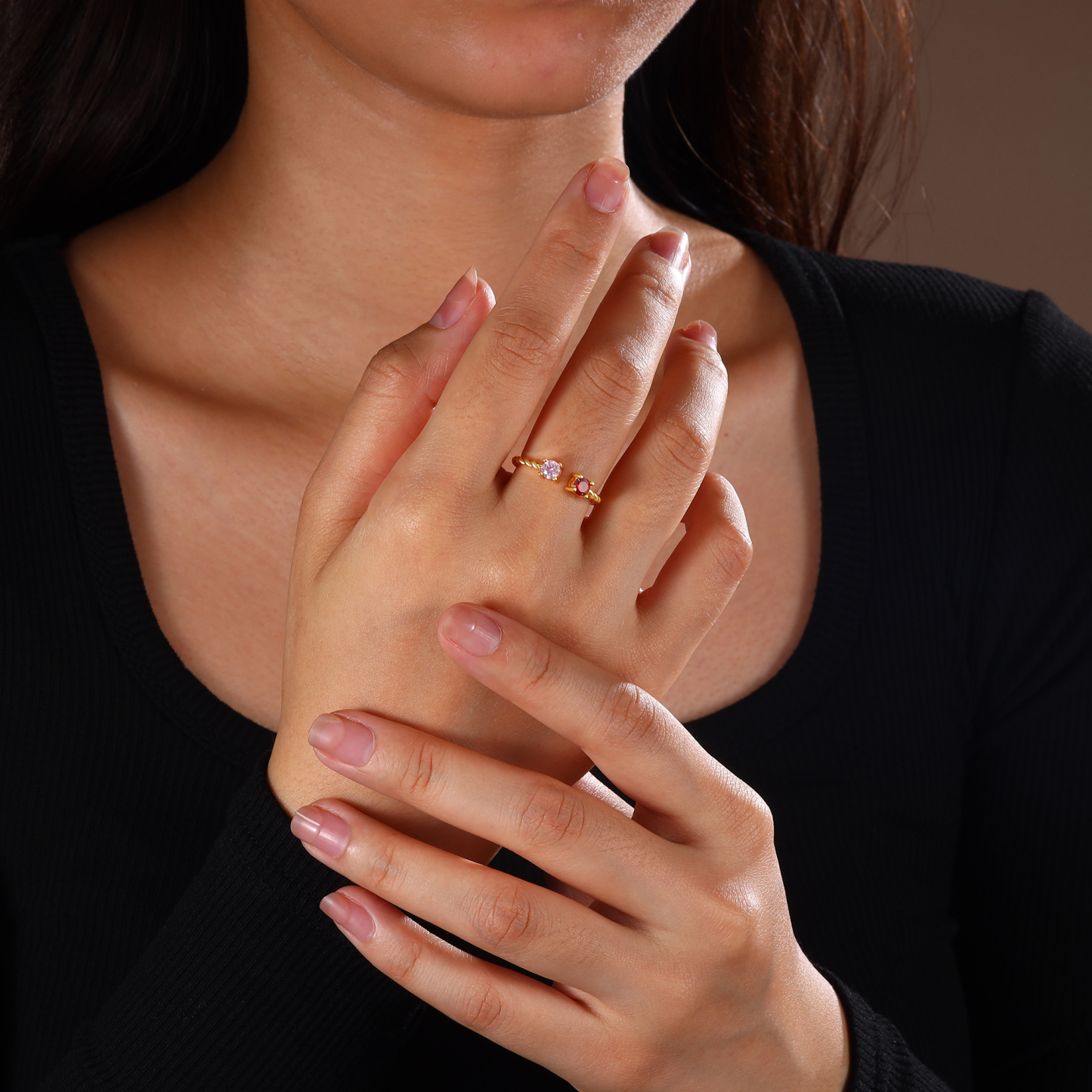 Bague Ouverte 2 Pierres de naissance Personnalisées pour Femmes