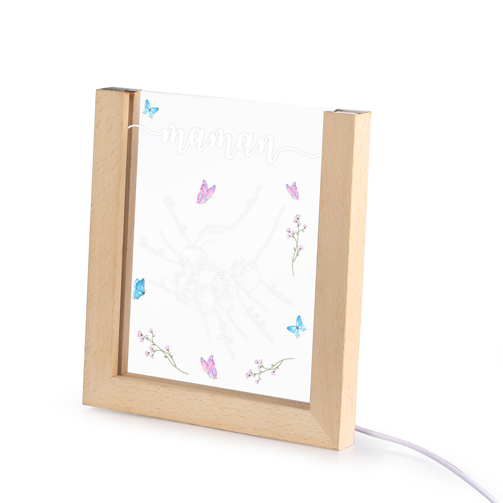 À Maman/Mamie - Lampe de chevet LED la Main dans la Main 6 Prénoms Personnalisés avec 1 Texte