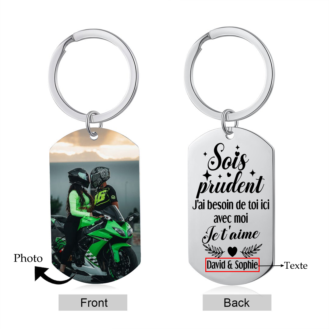 Porte-Clés 2 Prénoms et 1 Photo Personnalisés pour Couple