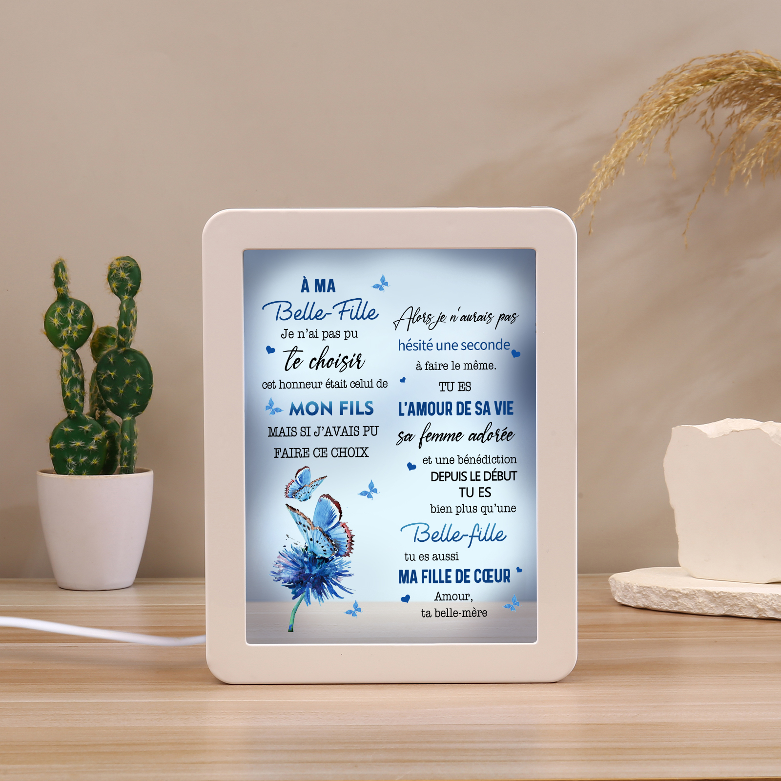 À ma Belle-Fille - Cadre Photo/Miroir LED multifonctionnel