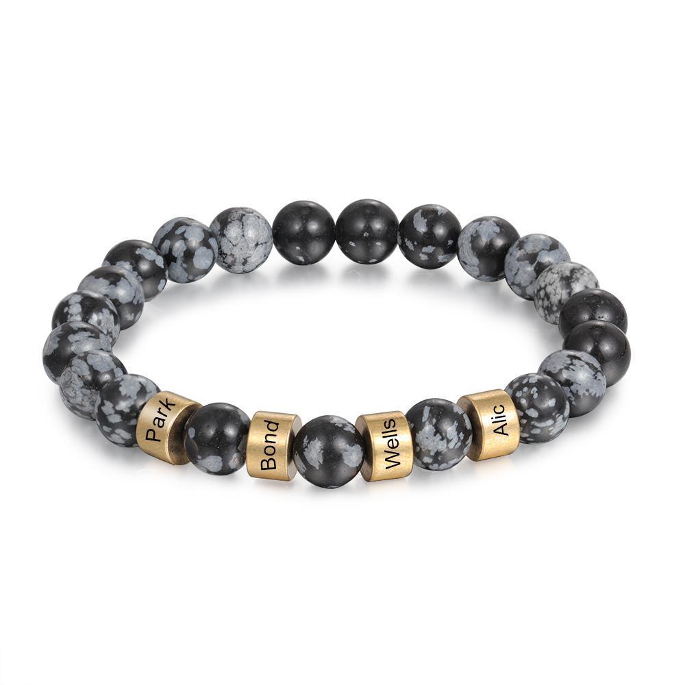 Bracelet 4 Prénom Personnalisé Labradorite Gris Bracelet Homme