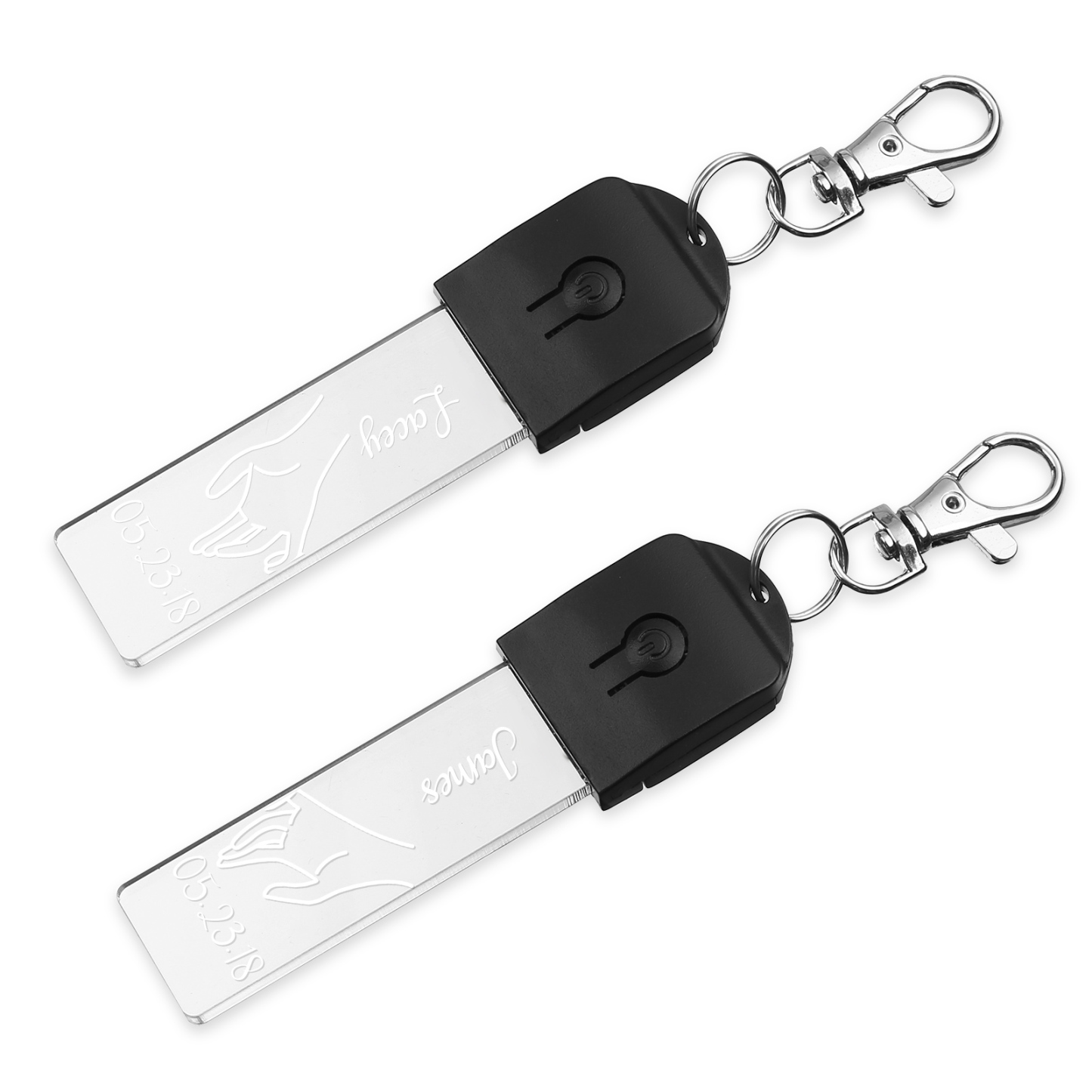 2PCS Porte-Clés 2 Prénoms Personnalisés avec Date pour Couple Porte-Clés lumières colorées