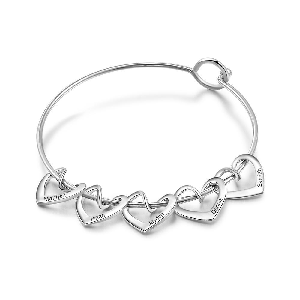 Bracelet 5 Prénoms Personnalisés avec 5 Cœurs Breloques