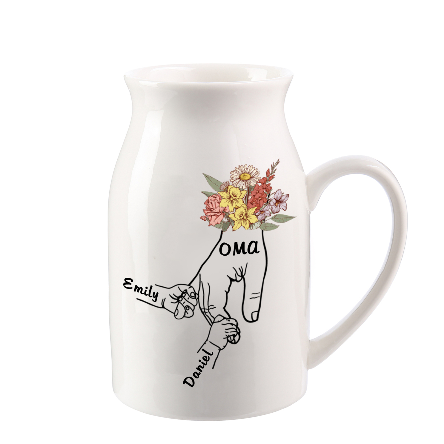 Vase à Fleurs la main dans la main 2 Prénoms Personnalisés avec Texte Décoration de la Maison