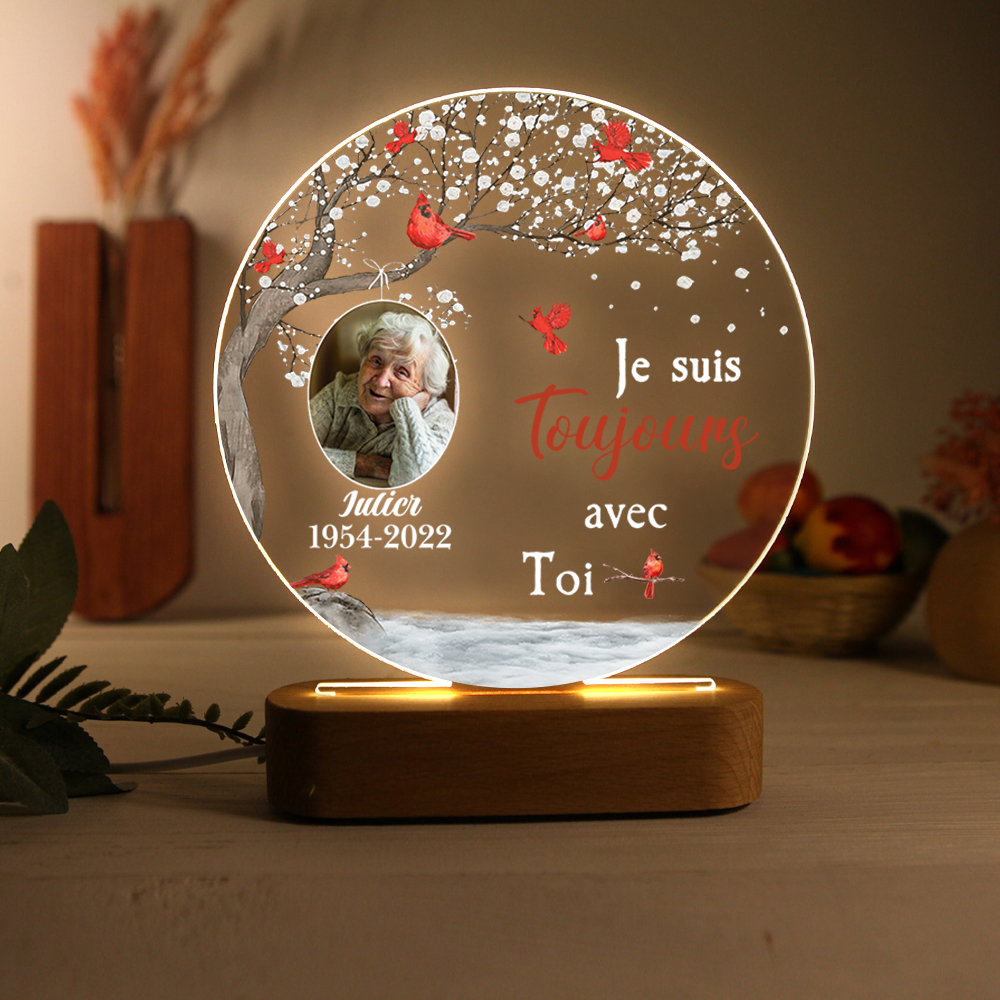 Lampe de chevet LED Commémorative 1 Prénom et Photo Personnalisés avec Date