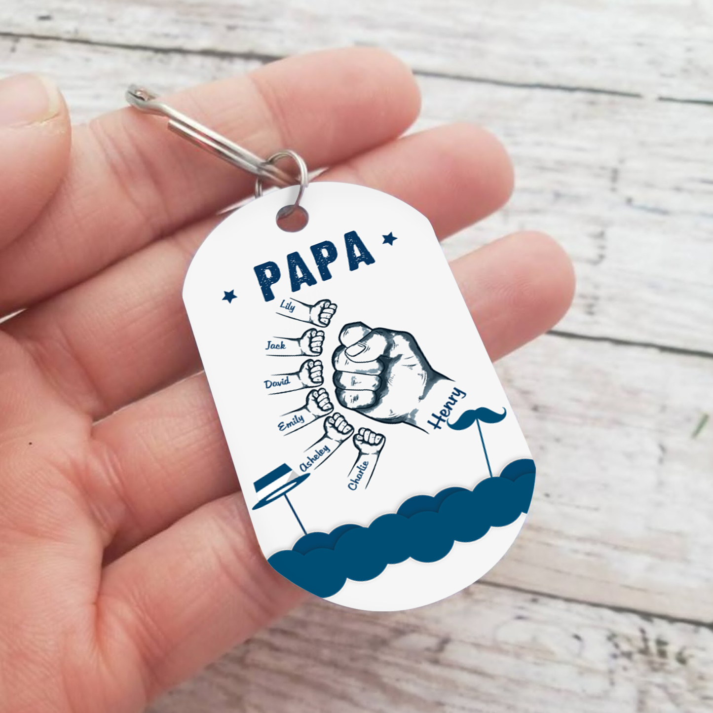 À Papa/Papi - Porte-Clés Poings 7 Prénoms Personnalisés