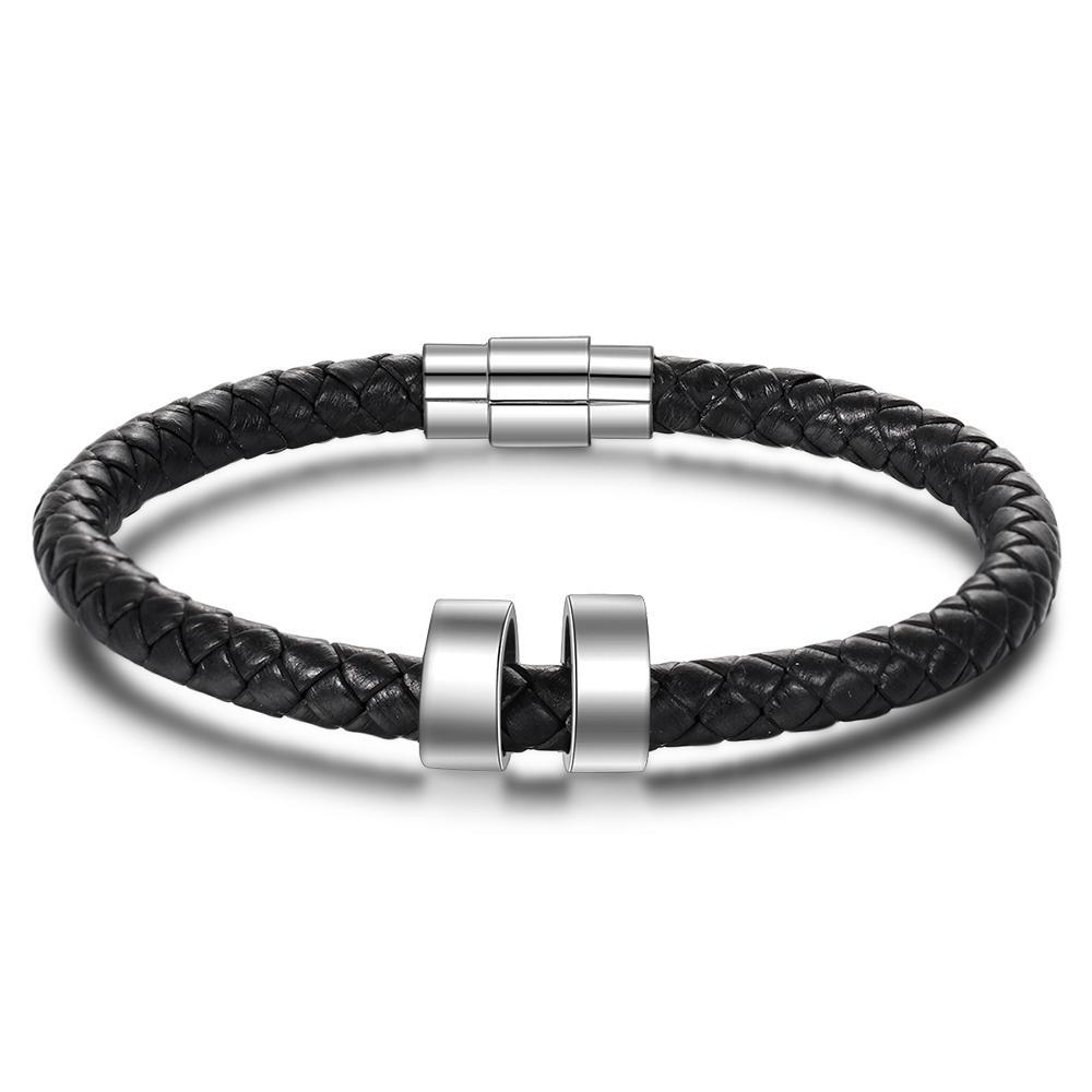 Bracelet  Cuir tressé Prénom Personnalisé Bracelet Homme Avec 2 Perles