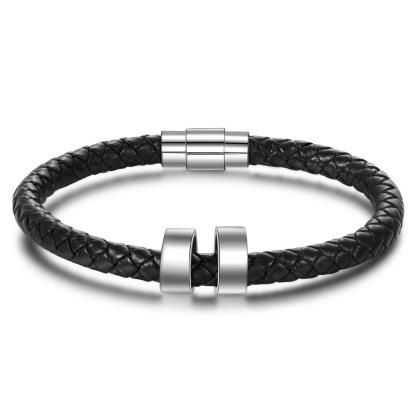 Bracelet  Cuir tressé Prénom Personnalisé Bracelet Homme Avec 2 Perles