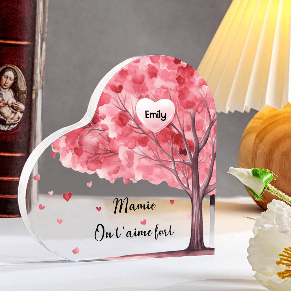 À ma Maman/Mamie - Plaque Acrylique Arbre en Forme de Cœur 1 Prénom Personnalisé avec 1 Texte