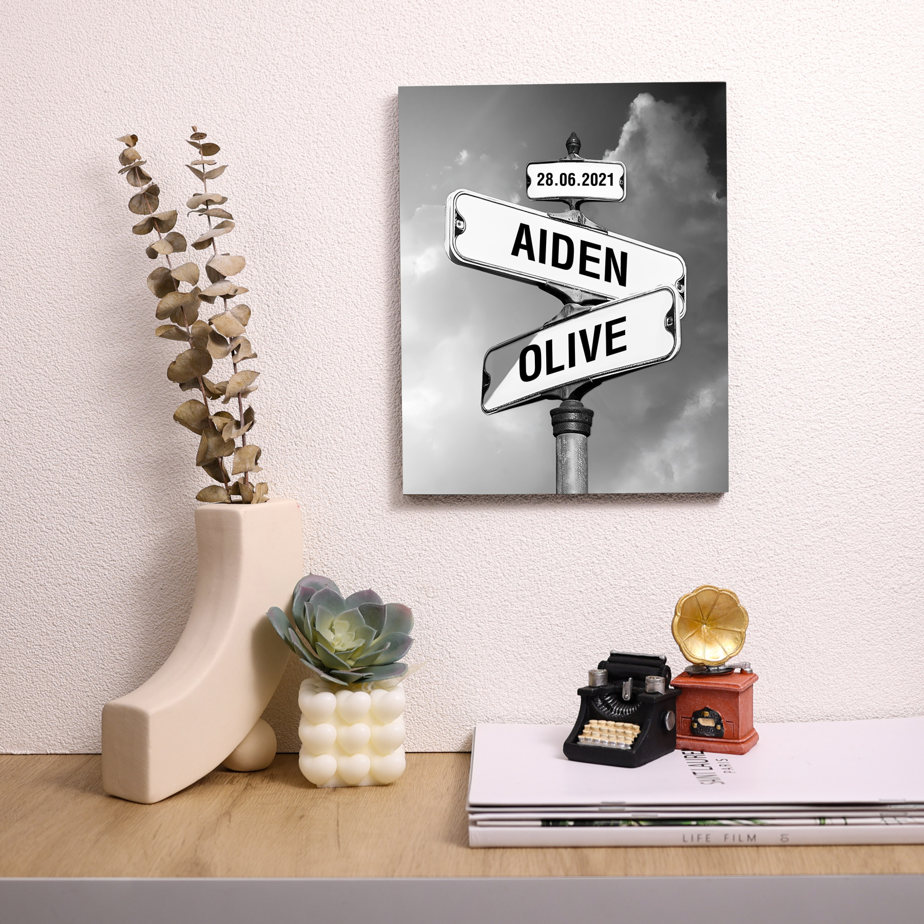 Cadre Imprimé en Bois 2 Prénoms Personnalisé avec Date pour Couple | Jessemade