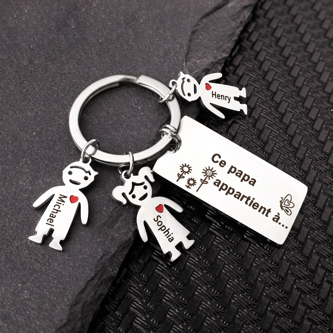 À mon Papa - Porte-Clés 2 Prénoms Personnalisé Avec Breloques 2 Enfants