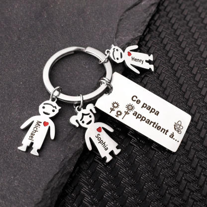 À mon Papa - Porte-Clés 2 Prénoms Personnalisé Avec Breloques 2 Enfants