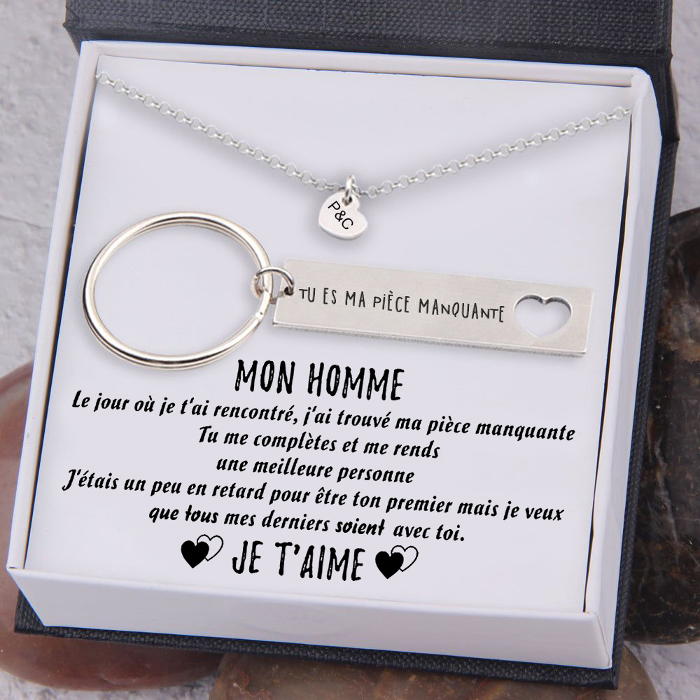 Jessemade FR Collier et Porte-Clés Combinaison 2 lettres personnalisé avec texte pour couple