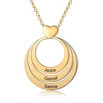 Collier Coeur Personnalisé à 3 Cercles Empilés Pour Famille