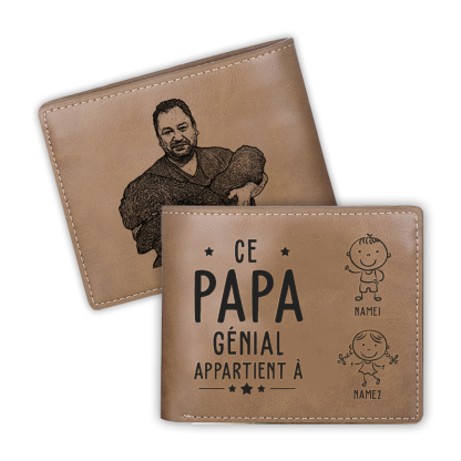 À Papa-Portefeuille 2 Prénoms Personnalisés avec 2 Enfants Classique Homme Porte-Monnaie Carte | Jessemade
