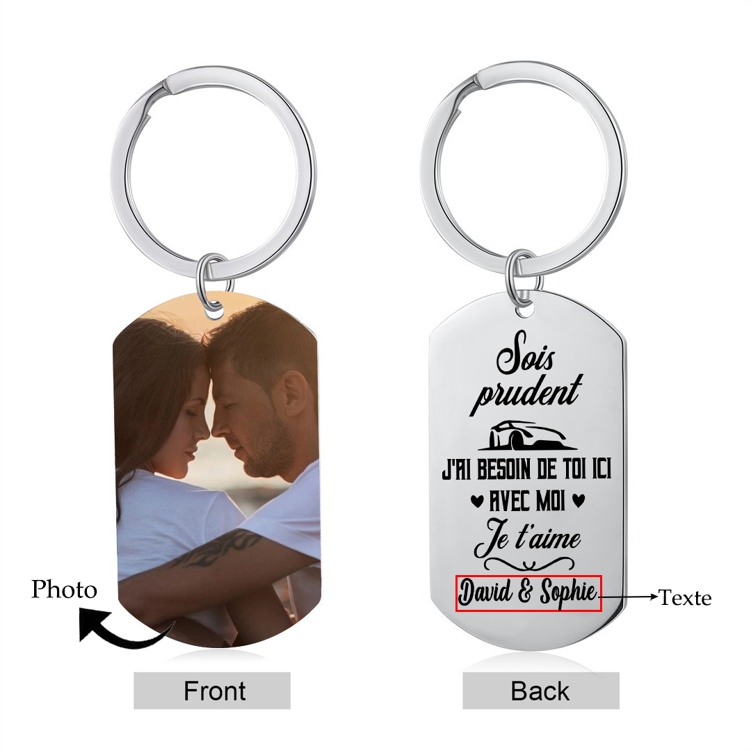 Porte-Clés 2 Prénoms et 1 Photo Personnalisés pour Couple
