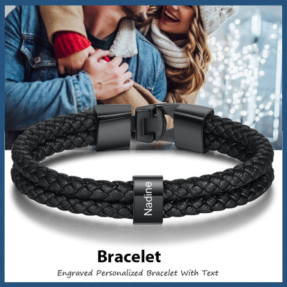 Bracelet Cuir tressé 1 Perles Prénom Personnalisé Bracelet Homme